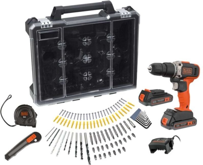 Thumbnail - BLACK+DECKER Werkzeug - 18V Akku-Schlagbohrschrauber mit Zubehör, 2x 2,0 Ah Li-Ion Akku, Ladegerät BCD003D2AMB-QW