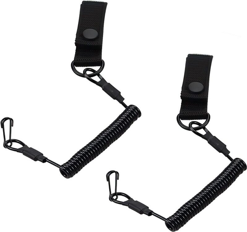 Ineasicer 2 Stück schwarze taktische Schlüsselbänder mit elastischer Sicherheitsschnur und Spiralkarabiner, wiederverwen...