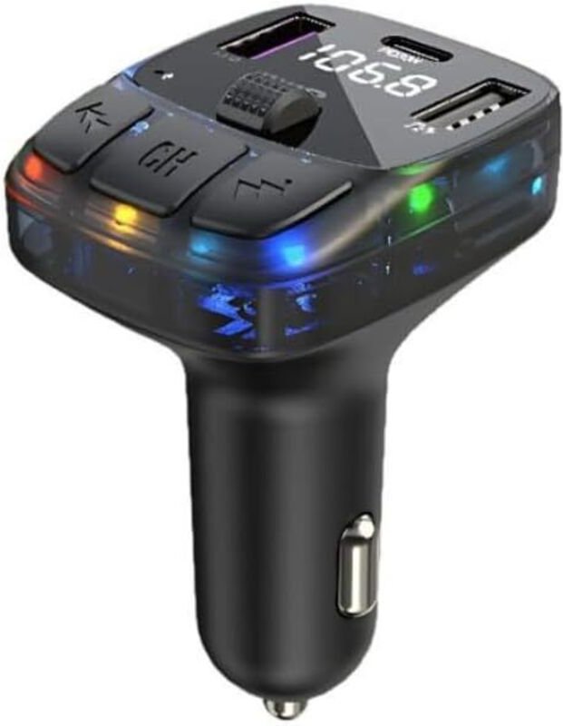 Bluetooth 5.3 MP3-FM-Transmitter mit 2 USB-Anschlüssen + USB-C – LCD-Display mit Hintergrundbeleuchtung – Autoladegerät ...