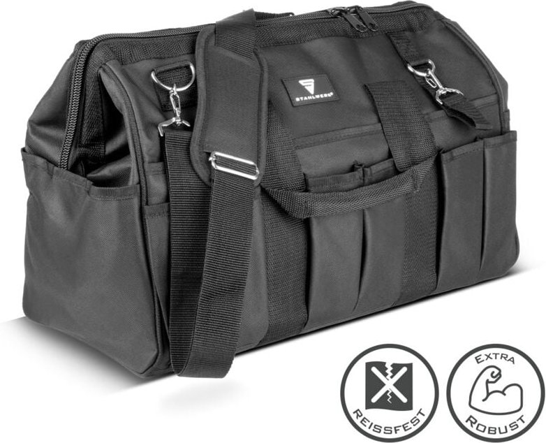 STAHLWERK Werkzeugtasche stabile XL-Montagetasche Elektrikertasche 21 Fächer