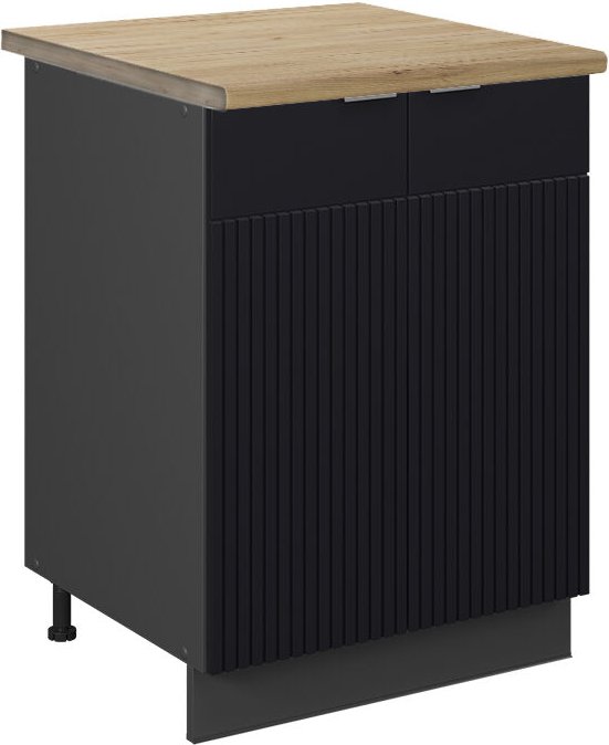 Küchenunterschrank Fame-Line, Schwarz gestreift, 60 cm , AP Eiche, Vicco