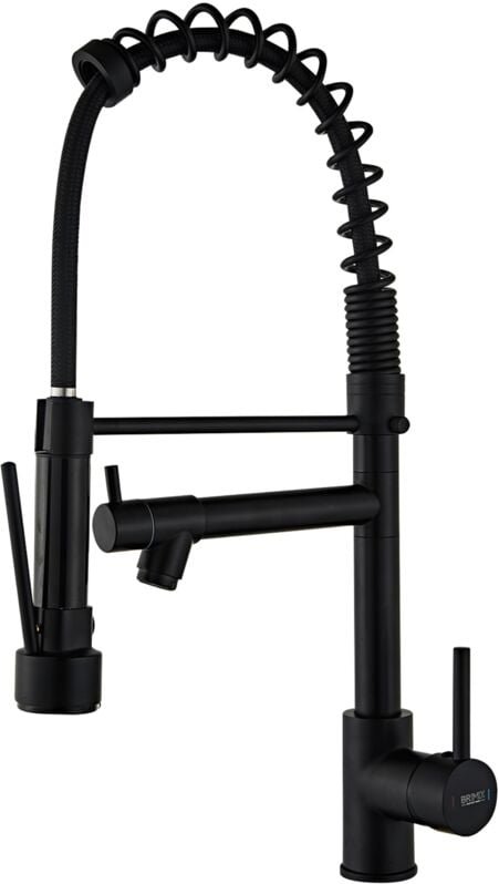 Küchenarmatur mit herausziehbarer Brause, 2 Funktionen, 360° schwenkbarer Auslauf, schwarzer Spülbeckenhahn