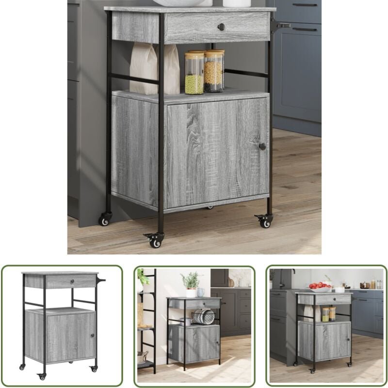 Küchenwagen Grau Sonoma 56x43x89,5 cm Holzwerkstoff - Küchentisch - Küchenschrank - Rollwagen - Kücheninsel - Vintage St...
