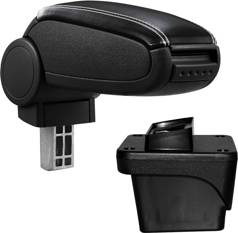 Pro.tec - Mittelarmlehne vw Polo 6 mit Staufach Kunstleder Schwarz mit weißen Nähten