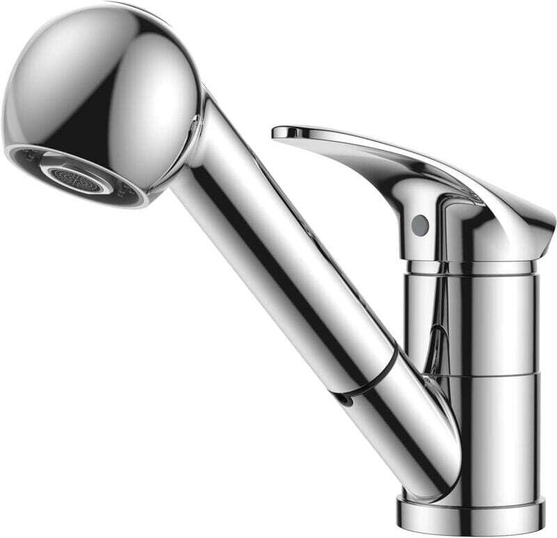 Küchenarmatur aus poliertem Chrom, Küchenmischbatterie aus Edelstahl mit Sprüher, Einzelgriff, 360° schwenkbarer Einzelh...