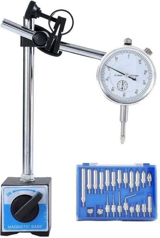 Messuhr mit Magnetfuß, 0–10 mm, 0,01 mm Genauigkeit, metrisch, verstellbarer Armprüfer, Messwerkzeugsatz, 22-Punkt-Anzei...
