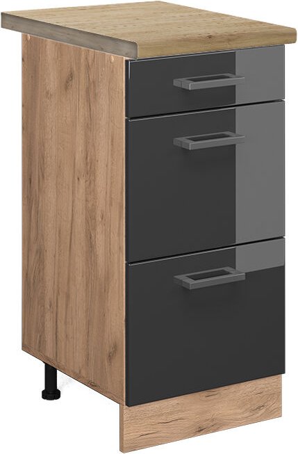Thumbnail - Vicco - Küchenunterschrank R-Line, Anthrazit Hochglanz, 40 cm mit Schubladen, ap Eiche