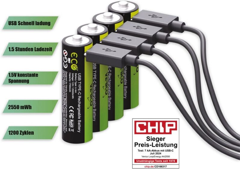Verico - Li-Ion-Akku Loop Energy aa, mit usb-c Buchse, 4er Pack