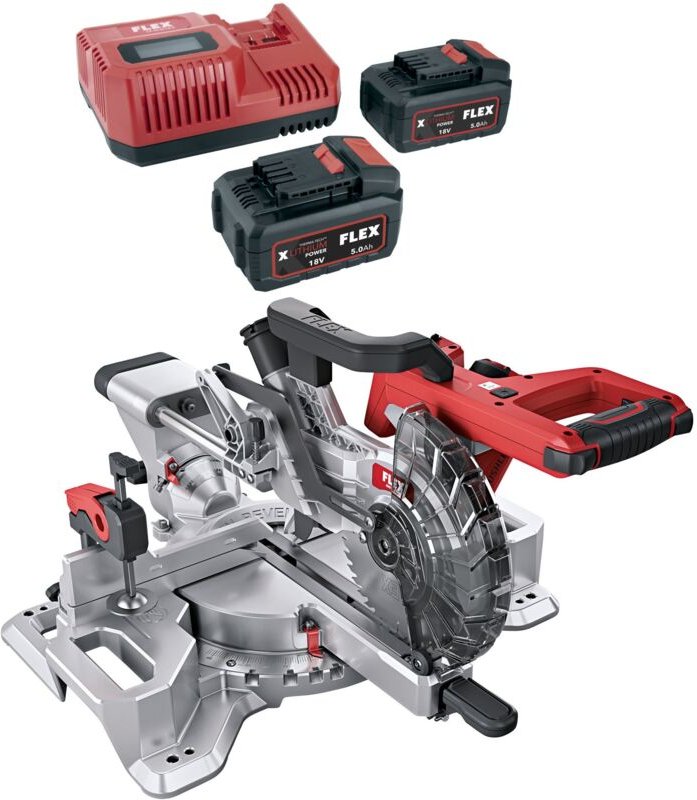 Flex Tools - Flex Akku Kapp- und Gehrungssäge sms 190 18.0-EC mit Zugfunktion, 2x 5,0 Ah und Lader
