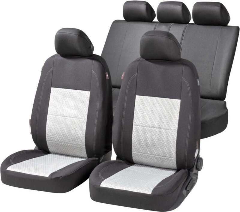 Walser - Autositzbezug zipp-it Premium Avignon, PKW-Schonbezüge Komplettset mit Reißverschluss-System schwarz/silber