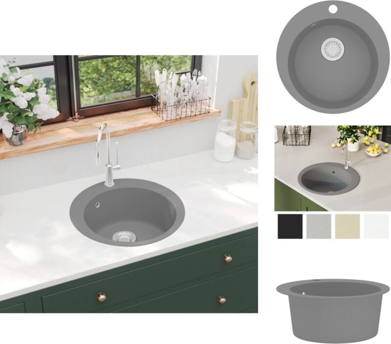 Küchenspülen & Spülbecken - Living Granitspüle Einzelbecken Rund Grau - Grau