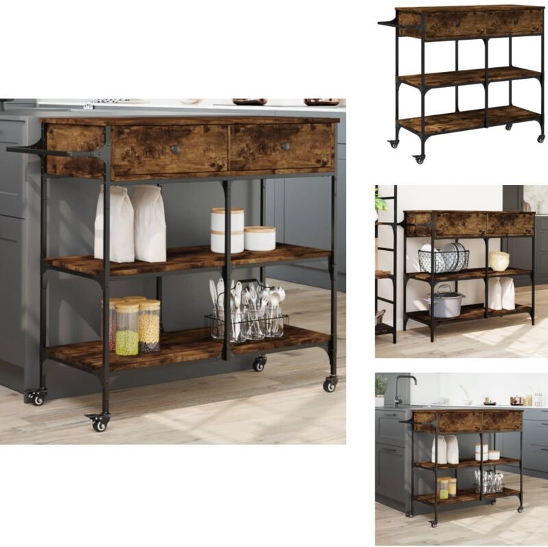 Küchenwagen Räuchereiche 105x42x95 cm Holzwerkstoff - Küchentisch - Küchenschrank - Kücheninsel - Rollwagen - Mobiliar