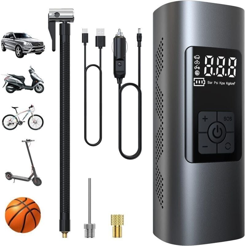 Thumbnail - 6000 mAh Mini-Elektroluftpumpe, tragbarer Luftkompressor, kabelloser Reifenfüller 150 psi mit digitalem LCD-Display, ele...
