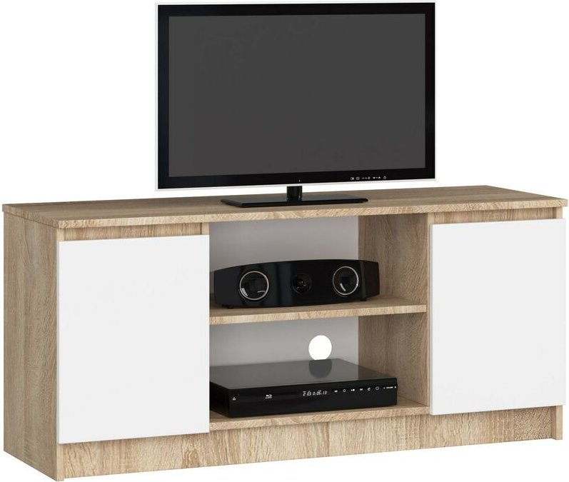 Abamihome - tv Schrank akord Fernsehkommode 120 cm Sonoma-Eiche 2 Türen 2 Ebenen Front Weiß B120 x H55 x T40 cm