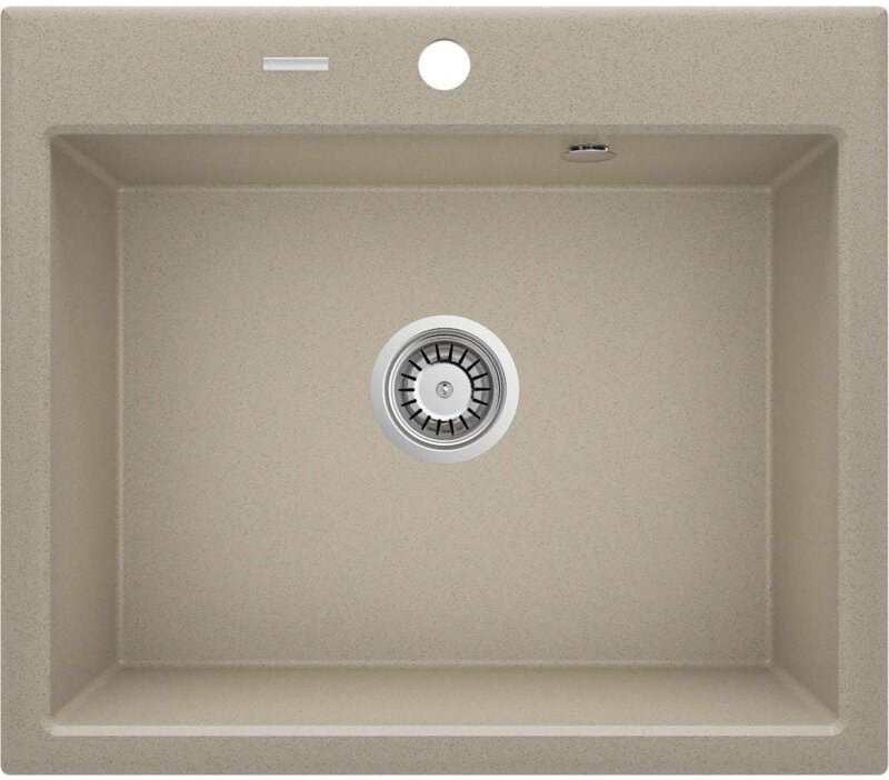 Einzelbeckenspüle in der Farbe Hafergranit, 600 x 520 mm, komplett mit Zubehör Deante Andante ZQN7103 Granit Hafer