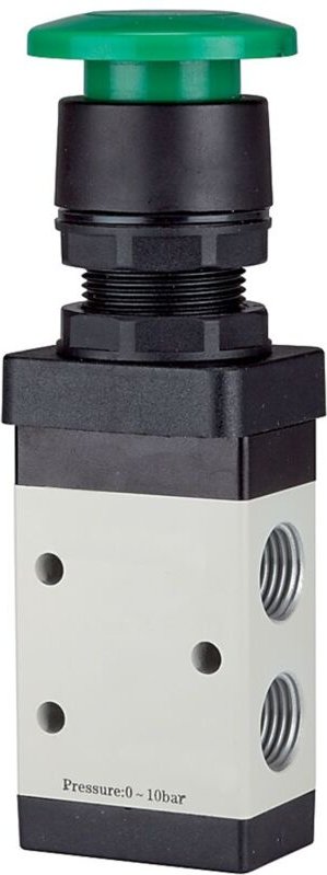 3/2-Wegeventil, manuell »M3 «, Pilztaster, nc, monost., G1/4, grün - Riegler