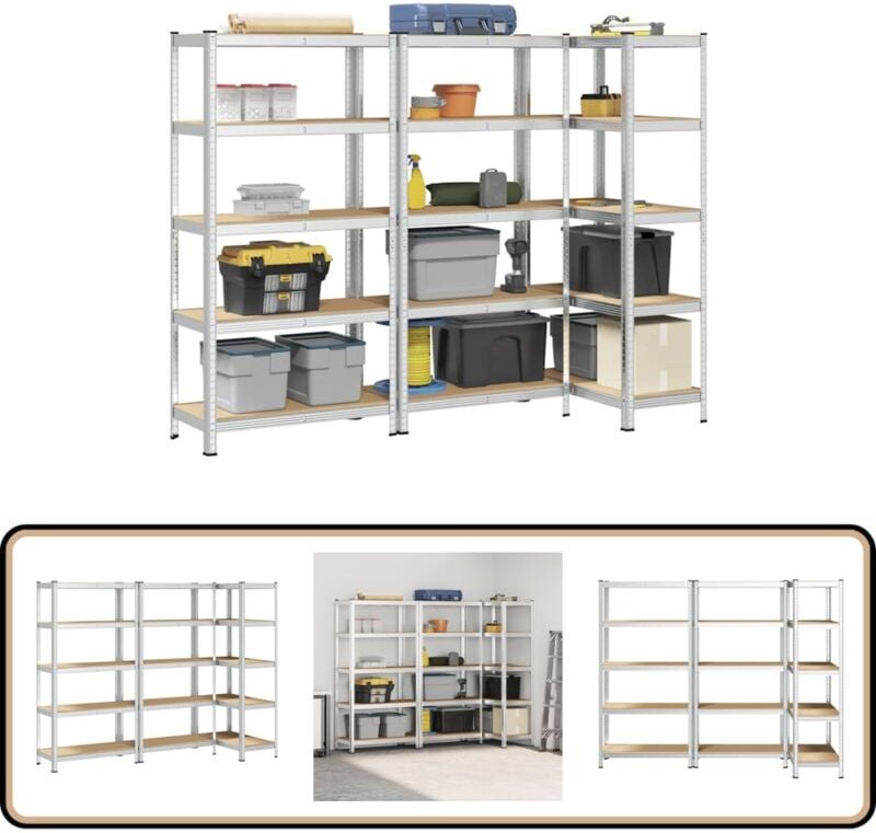 Schwerlastregale mit 5 Böden 3 Stk. Silbern Stahl Holzwerkstoff - Vidaxl