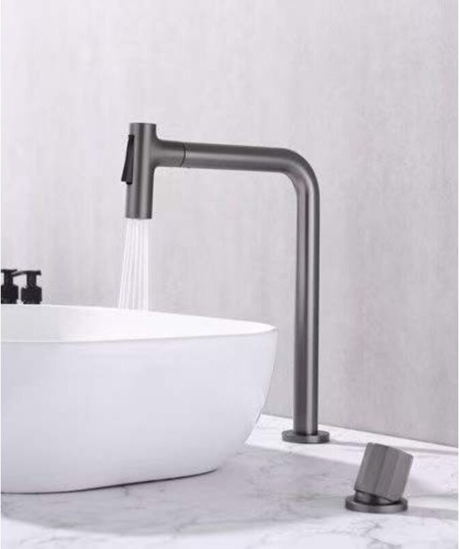 2-Loch-Küchenarmatur mit Handbrause - Gun Metall