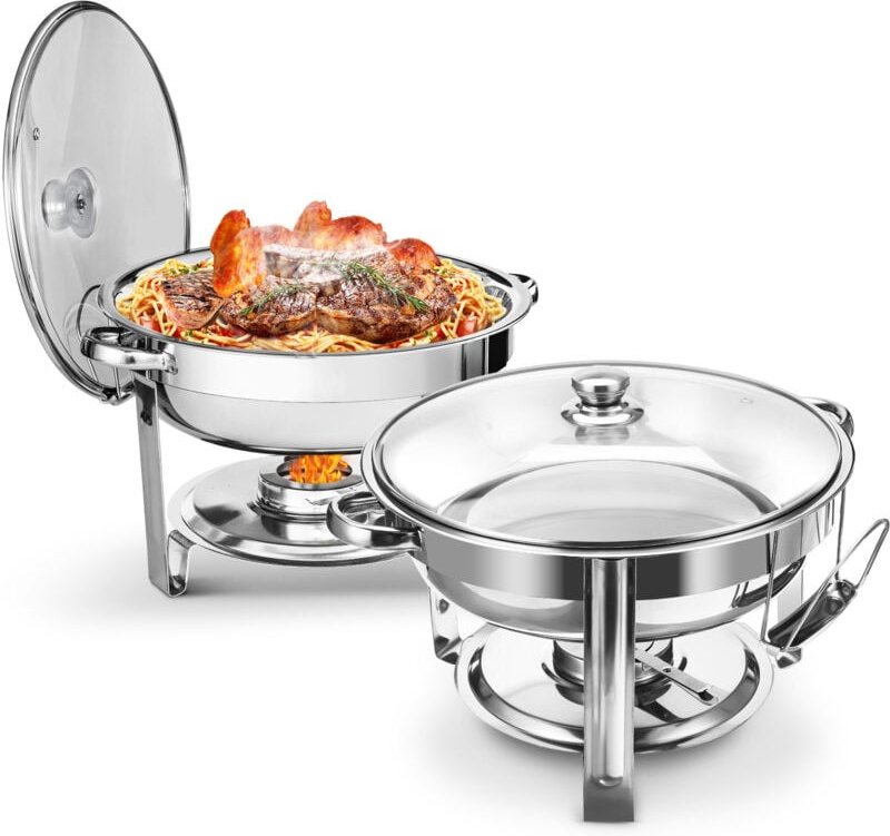 2-tlg Speisenwärmer, Chafing Dish Buffetwärmer, Rund, 2er-Set, je 4,7 L, Edelstahl