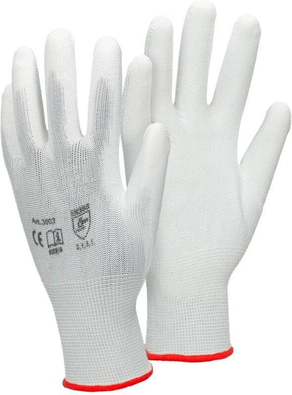 ECD Germany 1 Paar Arbeitshandschuhe mit PU-Beschichtung, Größe 7-S, Weiß, atmungsaktiv, rutschfest, robust, Mechanikerh...