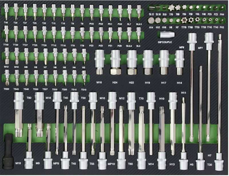 Profi Werkstattwagen Einlage 102 tlg. Steckschlüsselsatz Schaum 515x395x40mm grün