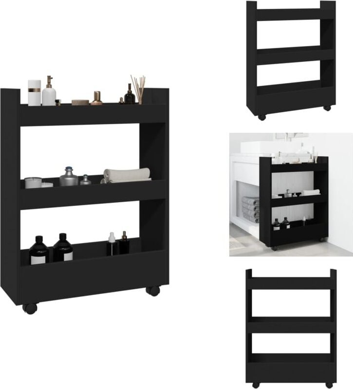 Aufbewahrungswagen Schmal 3 Etagen Schwarz Holzwerkstoff - Aufbewahrungswagen - Rollwagen - Küchenwagen - Beistellwagen