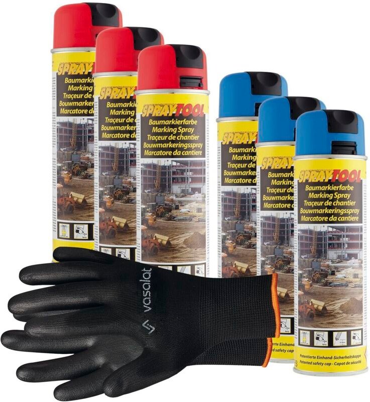 Vasalat - Markierungsspray Set - Markierspray Neon rot, blau für schnelle und saubere Markierungen, 6 Stück