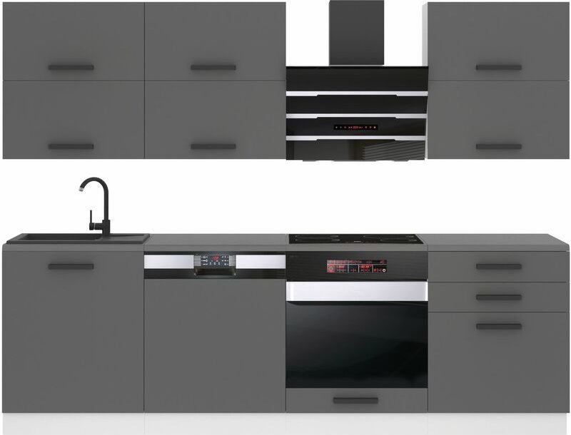 Küchenzeile Küchenblock Madison - Küchenmöbel 240 cm Einbauküche Vollausstattung ohne Elektrogeräten mit Hängeschränke u...