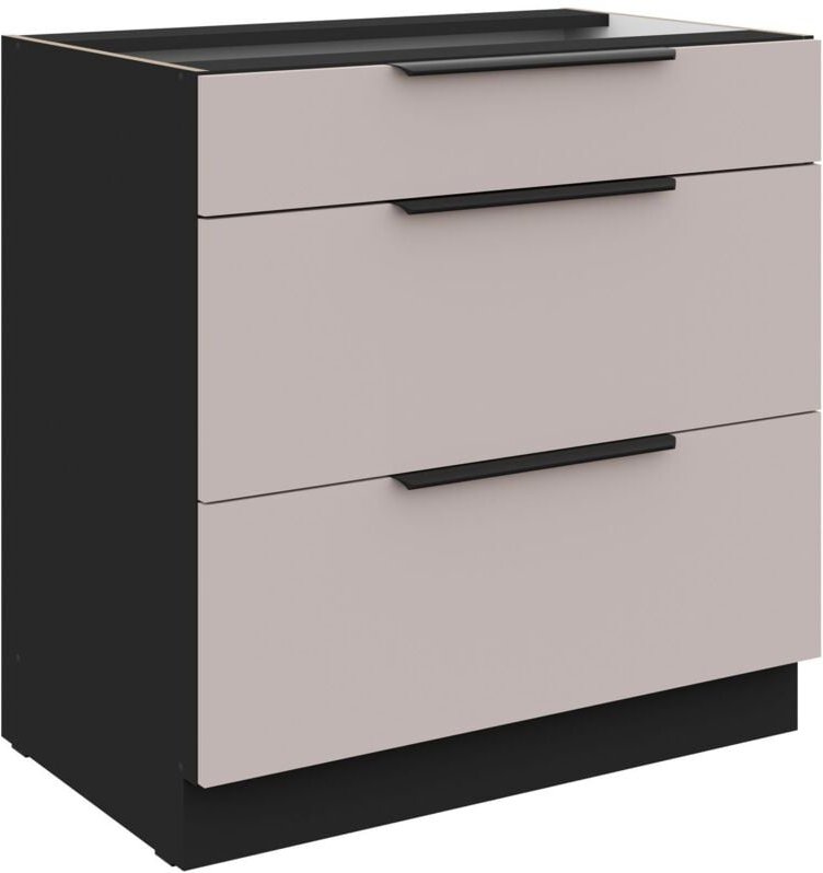 Küchen Preisbombe - Küchen Unterschrank 80 cm Küche arona Kaschmir beige matt + Schwarz matt Soft-Close Küchenzeile Küch...