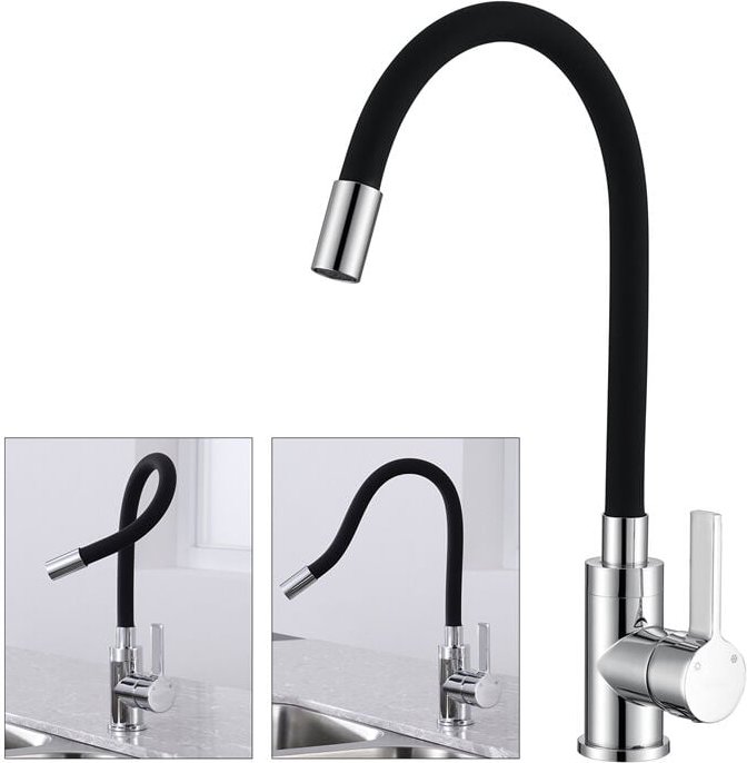 Küchenarmatur mit Flexibler Auslauf Wasserhahn Küche Schwarz 360° Schwenkbar mit Hoher-Auslauf Mischbatterie Hochdruck S...