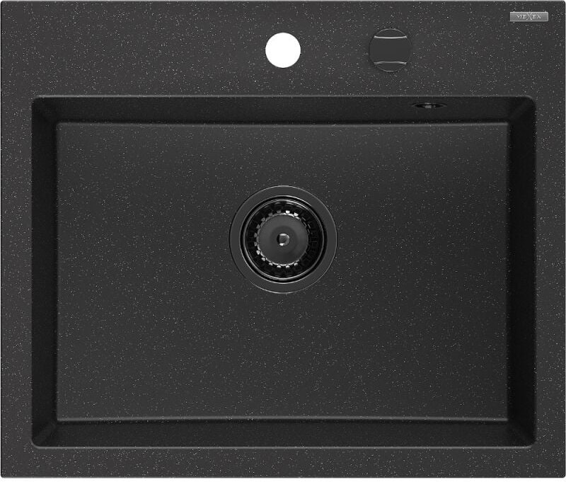 Oscar Granitspüle 1-becken 580 x 490 mm, schwarz/silber metallic, schwarzer Siphon - 6519581000-73-B - Mexen