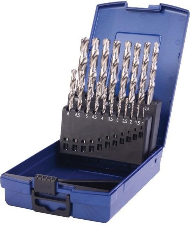 Spiralbohrersatz DIN 338 Typ N Nenn-Ø 1-10x0,5 mm HSS 19 teilig Kunststoffkassette