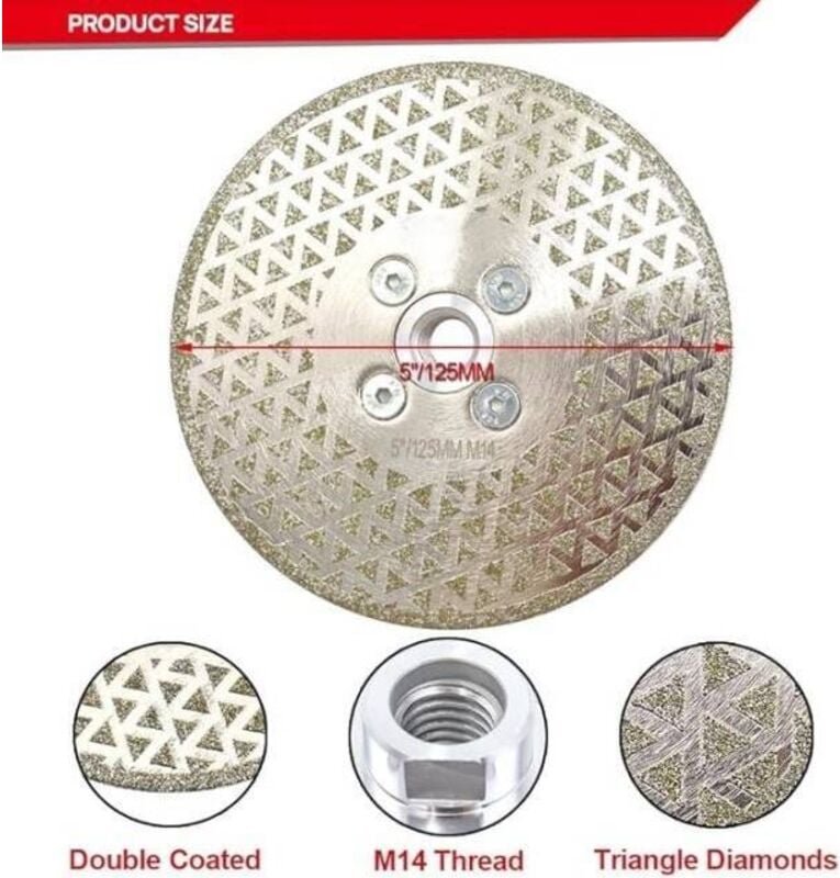 Diamanttrennscheiben 125 mm x M14, galvanisierte doppelseitige Diamant-Trenn- und Schleifscheibe für Stein, Marmor, Flie...