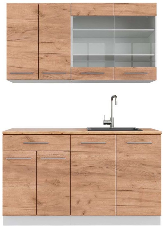 Vicco - Singleküche Fame-Line, Goldkraft Eiche/Weiß, 140 cm , ap Eiche