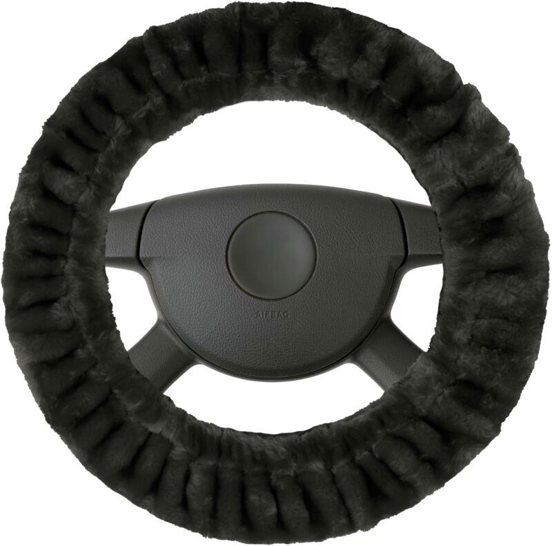 Walser - Lenkradhülle Teddy Plüsch, Vegane Lenkradhülle aus Kunstfell, Plüsch-Lenkradschoner anthrazit