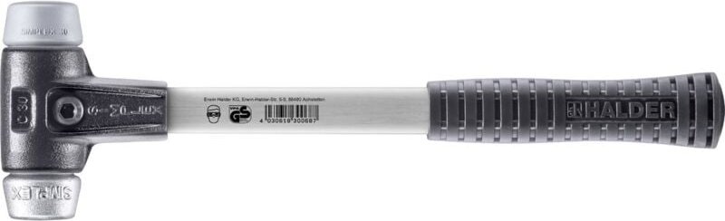 SIMPLEX-Schonhammer, TPE-mid / Weichmetall mit verstärktem Tempergussgehäuse und Fiberglasstiel D=30 mm 3739.030