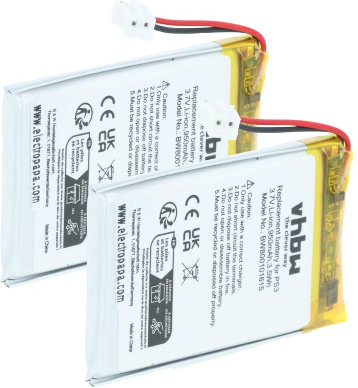 Vhbw - 2x Akku kompatibel mit Sony Playstation3 PS3 DualShock 3 WiFi Controller Gamepad Controller (950 mAh, 3,7 v, Li-I...