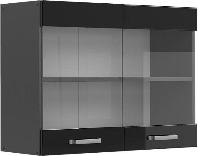 Vicco - Küchenglasschrank R-Line, Schwarz Hochglanz, 80 cm