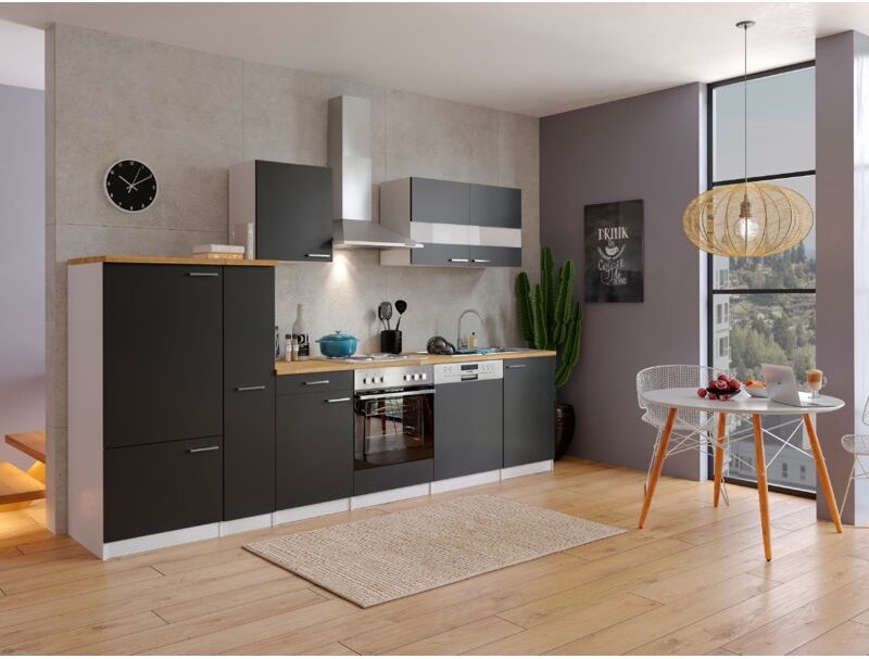 Thumbnail - Küche Küchenzeile Leerblock Einbauküche Weiß Schwarz Malia 310 cm Respekta