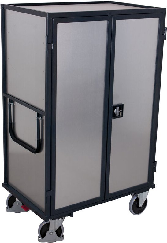 VARIOfit ESD Etagenwagen aus Stahlblech mit Flügeltür, Schiebebügel und 5 Ladeflächen 1045x685mm