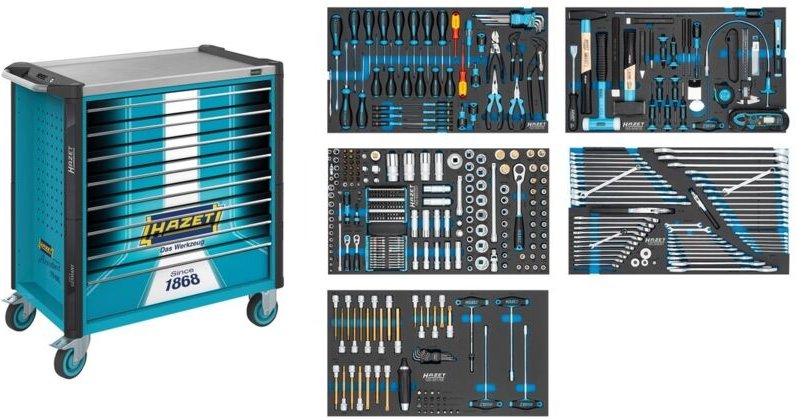 Hazet Werkstattwagen Assistent 179NXL, Sortiment, 425-tlg., Schubladen, flach: 7× 81 x 696 x 398 mm, Schubladen, hoch: 1...