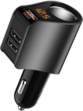 Autoladegerät Zigarettenanzünder-Adapter Steckdosen-Splitter mit 3 USB-Anschlüssen und Voltmeter kompatibel