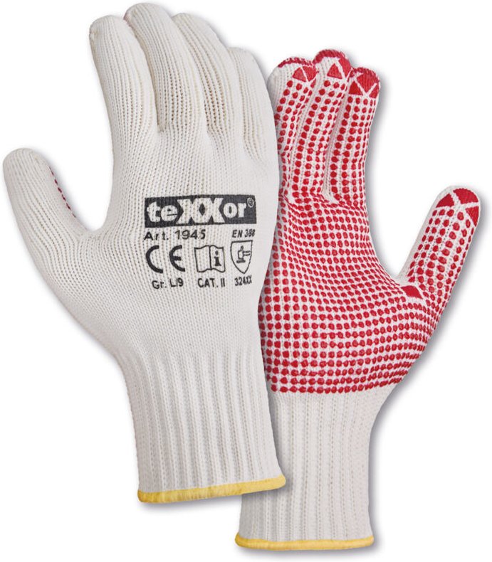 teXXor® Grobstrick-Handschuhe BAUMWOLLE/NYLON, Beige/rote Noppen