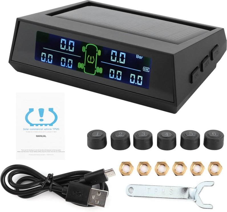 SUNXURY Reifendrucküberwachungssystem, solarbetriebener TPMS-Detektor mit externem Sensor LCD 6 für Wohnmobile