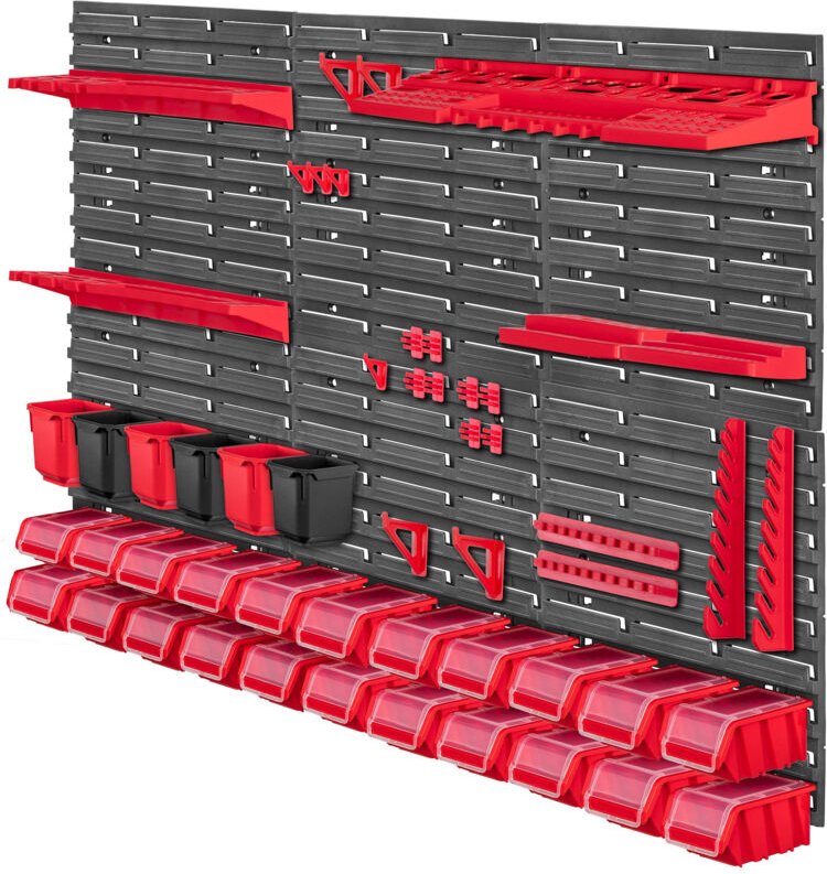 KADAX Werkstattwandregal, Werkstattregal für Garage, Rot, 53 Stück, 117x78 cm