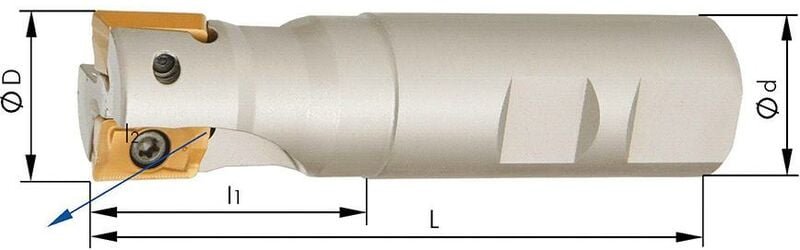 Schaftfräser zylindrisch D25mm Z2 für apet/apmt/apkt 1604. Format