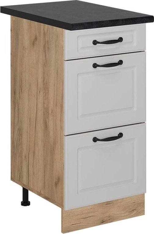 Küchenunterschrank R-Line, Weiß Landhaus, 40 cm mit Schubladen, AP Anthrazit, Vicco