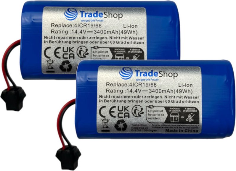 2x Trade-shop Li-Ion Akku 14,4V 3400mAh für Eufy RoboVac 11c, 12, 15T, G10 Hybrid, G15, G20 Hybrid, G30 Edge, G30 Hybrid...
