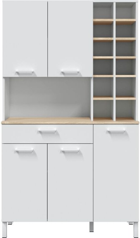 Abitare - Küchenschrank 108x40x186 cm mattweiß und kanadische Eiche mit Flaschenregalen – Mori