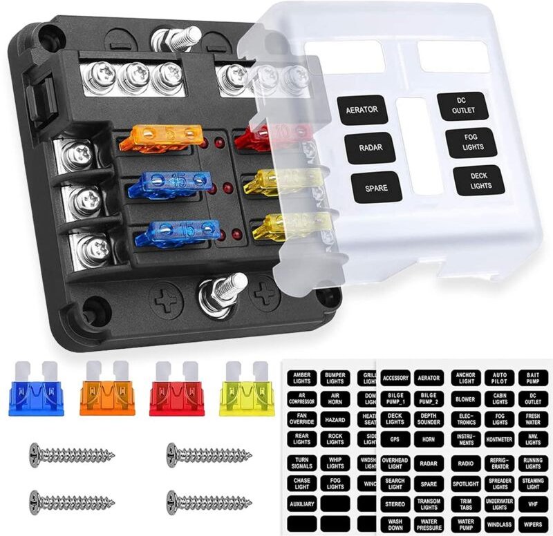 Thumbnail - LaBlanc – 6-Wege-12-V-Flachsicherungsblock mit LED-Kontrollleuchte und Schutzhülle für Auto, Boot, Trike, Auto, LKW, SUV...